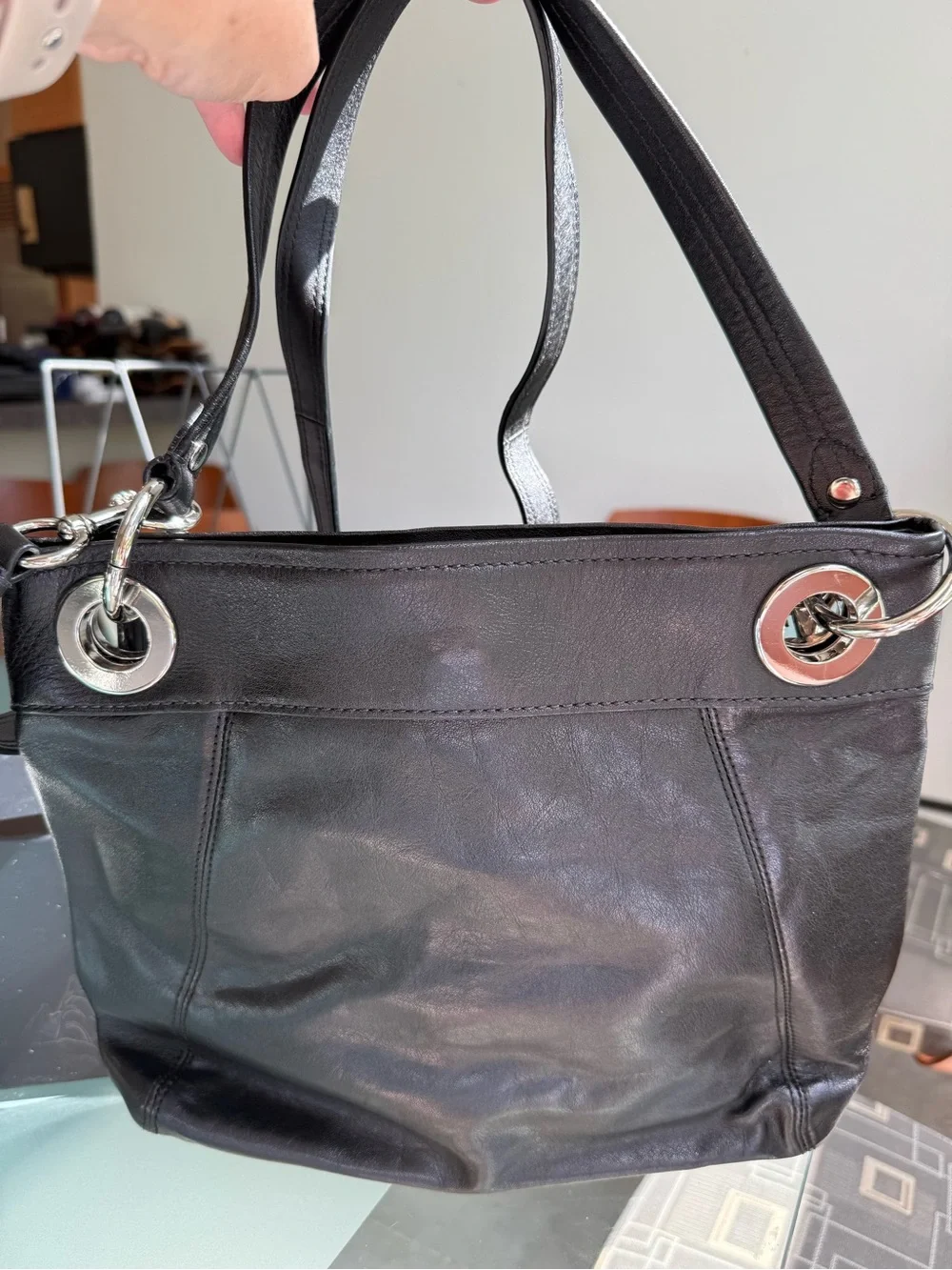Coach Black Leather Shoulder Bag with Silver Hardware